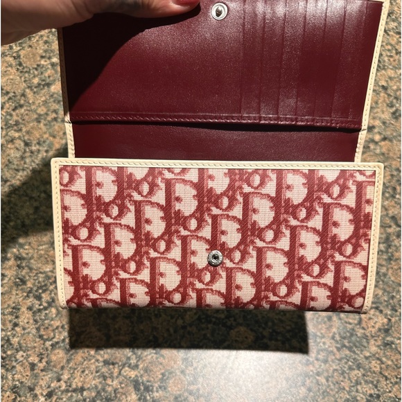 DIOR Trotter Canvas Leather Long Bifold Wallet Rogue Burgundy - Picture 10 of 15